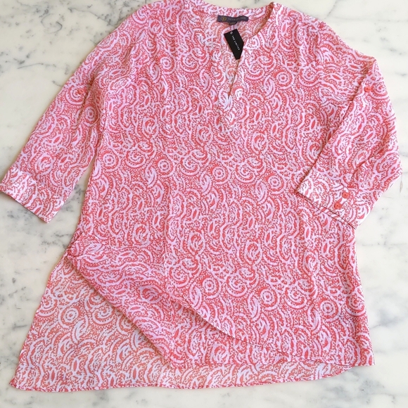 NWT The Limited Sheer Floral Uneven Length Loose Fit Tunic w/adjust 3/4 sleeve - Picture 4 of 5
